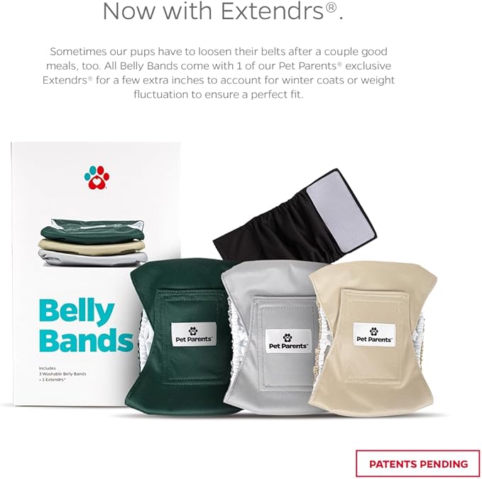 Pet Parents® Washable Belly Bands for Male Dogs (3pack) + Extendrs® of Durable Dog Diapers Male, Premium Male Dog Diapers & Dog Wraps (Large, Spruce)