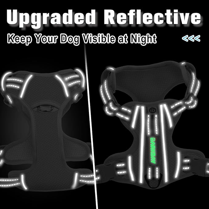 BARKBAY Dog Harness No Pull with ID Tag Pocket - Heavy Duty, Reflective, Easy Control for Large Dogs(Grey,M)