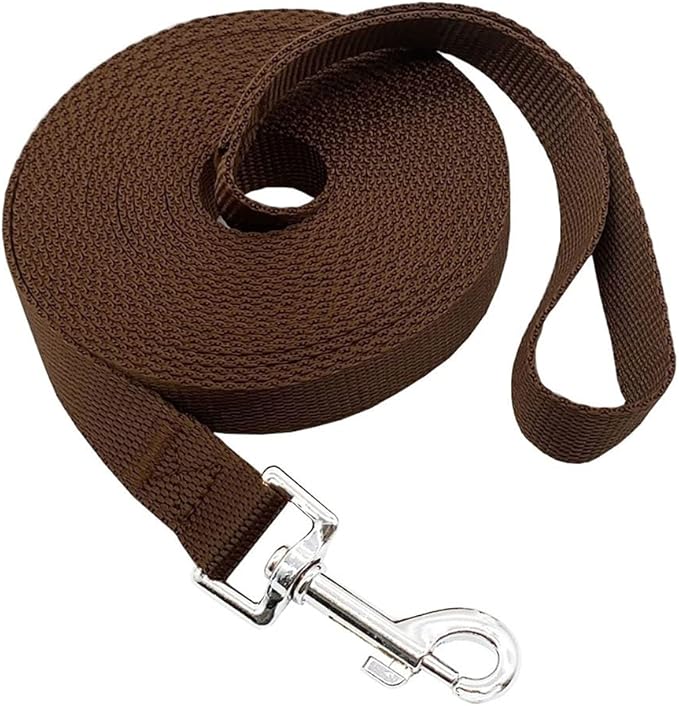 Nylon Training Dog Leash for Small Medium Large Dogs, 15ft 20ft 30ft 50ft Long Leash Dog/Puppy Lead for Obedience Recall Training, Camping (1" x 30ft, Brown)