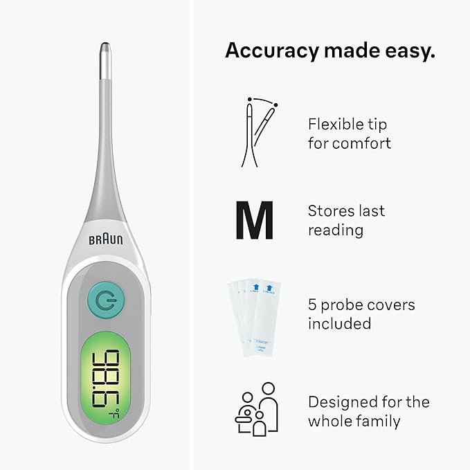 Braun Digital Thermometer, Clinically Accurate, Color Coded Fever Guidance for Baby, Toddlers, Kids & Adults, Oral, Rectal or Underarm use, No 1 Brand Recommended by Pediatricians