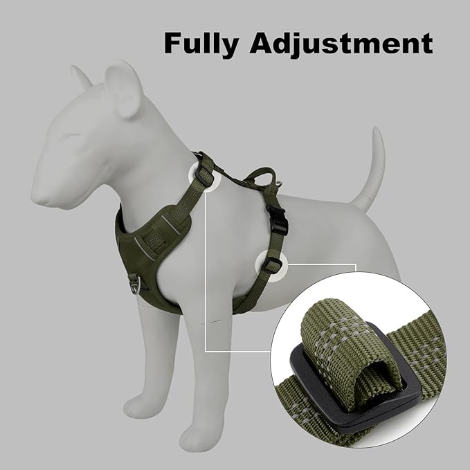 Plutus Pet No Pull Dog Harness, Reflective Adjustable Dog Vest Harness with Handle, Escape Proof, Soft Padded for Small Medium Large Dogs (Ranger Green, XL)