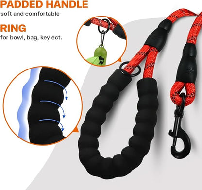 Taglory Rope Dog Leash 4 FT with Comfortable Padded Handle, Highly Reflective Threads Leash and Anti-Tangle Clip for Walking Small Dogs, 3/8 inch, Red