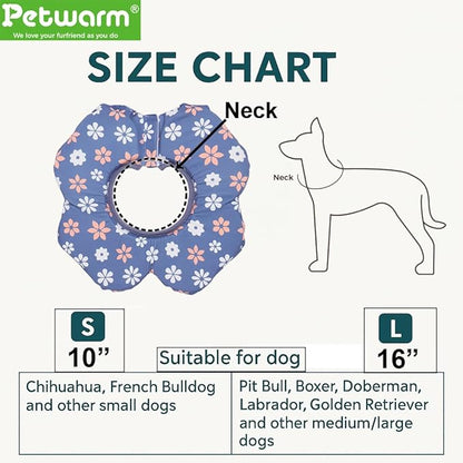 PetWarm Dog Recovery Collar, Recovery Collar for Dogs, Lightweight Soft Flower Design, Comfortable Neck Protector Helps Discourage Licking, Post-Visit Protective Collars, Flower Print, Blue, S