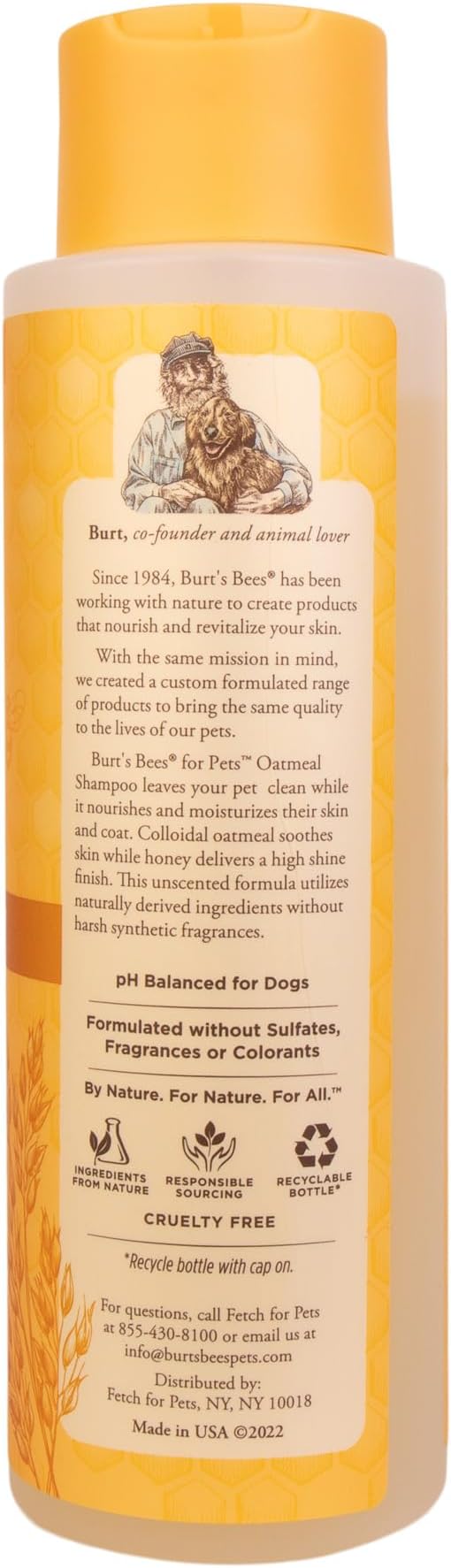 Burt’s Bees for Pets Oatmeal Dog Shampoo with Honey, Soothing Dog Shampoo for Itchy and Sensitive Skin, pH Balanced Formula that Gently Cleans and Moisturizes Dog Coats, 16 Fl Oz - 6 Pack