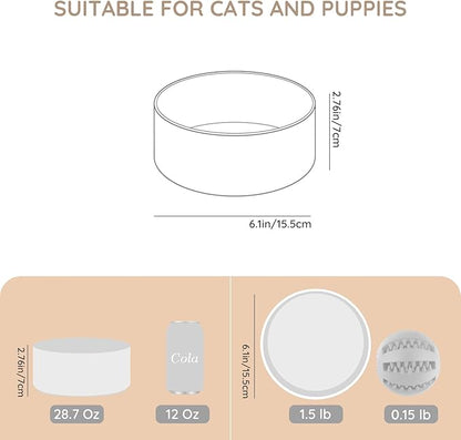 SPUNKYJUNKY 28.7OZ Ceramic Dog and Cat Bowl, Modern Cute Weighted Food Water Bowl for Replacement White (1 Pack)