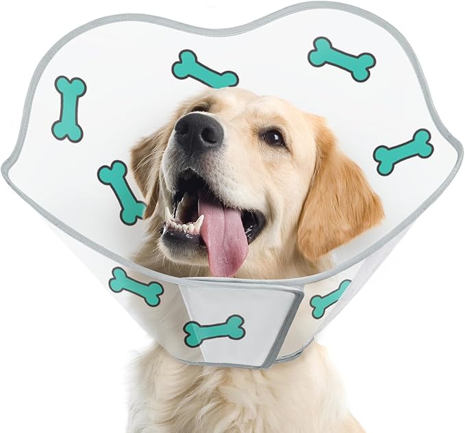 Dog Cone After Surgery - Soft, Comfortable, Adjustable Recovery Collar for Large, Medium, Small Dogs - Stop Licking with Soft Protect Edge (Bone, S)