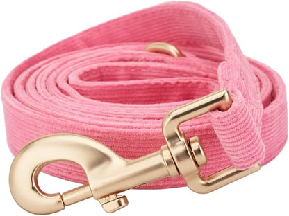 Soft Cotton Dog Leash, 5 Ft Heavy Duty Corduroy Dog Leashes with Gold Metal Hook for Small Medium Large Dogs,Medium,Pink