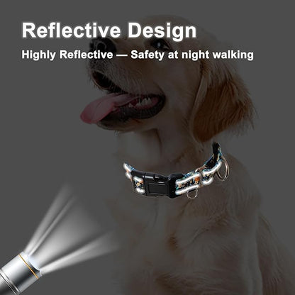 Reflective Martingale Dog Collar with Buckle Soft Nylon Floral No Slip Dog Collars for Large Dogs (Black Orange Flowers, L)