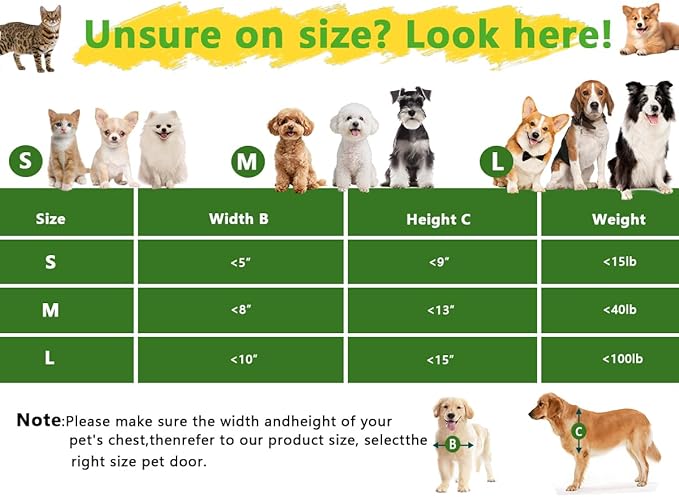 Pet Door Dog Door Easy Install - Wood & PVC Doors & Walls，Cat Door Free Movement & Strong Magnetic Auto-Close & Sliding Lock,Telescoping Frame,5 3/4" x 9 1/3" for Small Dogs Cats Up to 15 lb