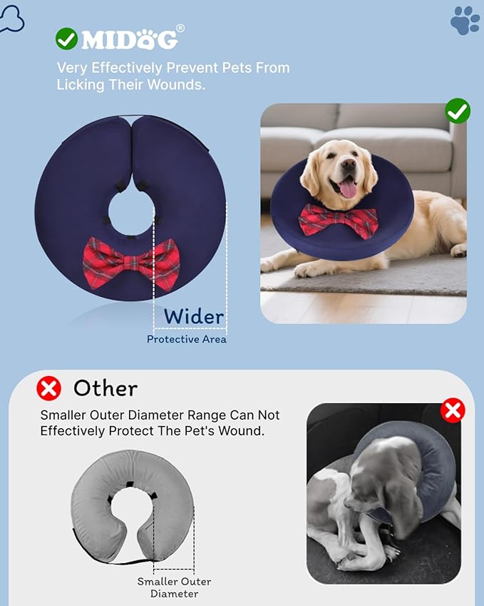 MIDOG Dog Cone Collar for Large Medium Dogs, Soft Inflatable Dog Cone Alternative After Surgery, Adjustable Protective Recovery Cone - Alternative E Collar Does Not Block Vision (Bow Tie,M)
