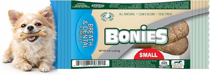 Bonies Natural Breath and Dental Formula Small-Sized Single Bone - All-Natural Ingredients, Fresh Breath, Cleans Teeth, Low Calories, Chicken Flavor, Small Dog, 1 Bone