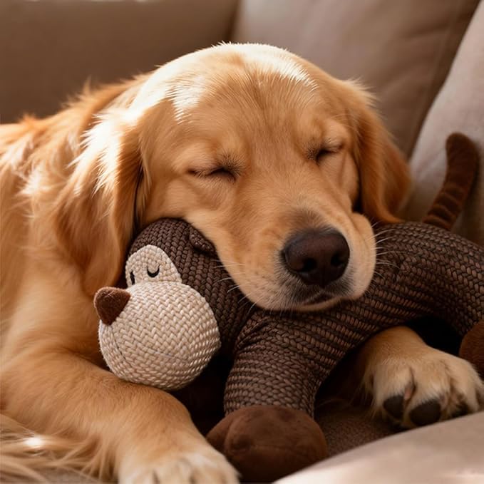 Linen Squeaky Dog Chew Animals, Made from Sturdy Linen Fabric in the Shapes of Animals Dogs Love, This is Perfect for Relieving Boredom and Anxiety in Small to Medium-Sized Dogs(Monkey)