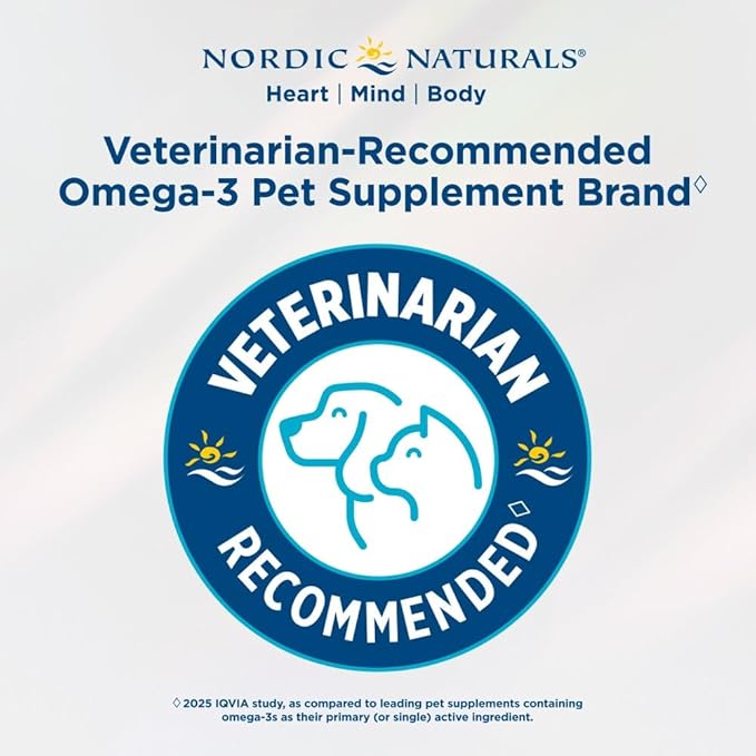 Nordic Naturals Omega-3 Pet, Unflavored - 180 Soft Gels - 320 mg Omega-3 Per Soft Gel - Fish Oil for Dogs with EPA & DHA - Promotes Heart, Skin, Coat, & Immune Health