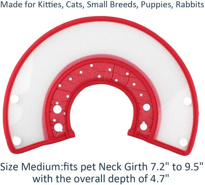 Pet Plastic Clear Cone Recovery E-Collar with Dots Design Soft Edge for Small Dogs & Cats (Medium, Red)