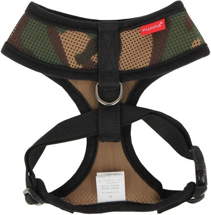 Puppia Soft Dog Harness No Choke Over-The-Head Triple Layered Breathable Mesh Adjustable Chest Belt and Quick-Release Buckle, Camouflage, Small