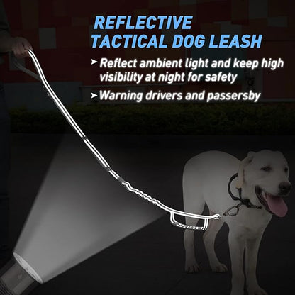Hotsky Tactical Dog Leash Heavy Duty for Medium Large Dogs that Pull,4-6Ft Strong Bungee Shock Absorbing No Pull Dog Leash with Padded Double Handle and Car Seatbelt,Reflective Black