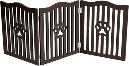Pet Gate, Wooden Free Standing Dog Gate for Small Dogs and Cats. Great Folding Fence for Doorways, Halls, Stairs. Espresso