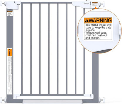 Cumbor 29.7-46" Baby Gate for Stairs, Gifts for Mom-Auto Close Dog Gate for The House, Easy Install Pressure Mounted Pet Gates for Doorways, Easy Walk Thru Wide Safety Gate for Dog, Gray