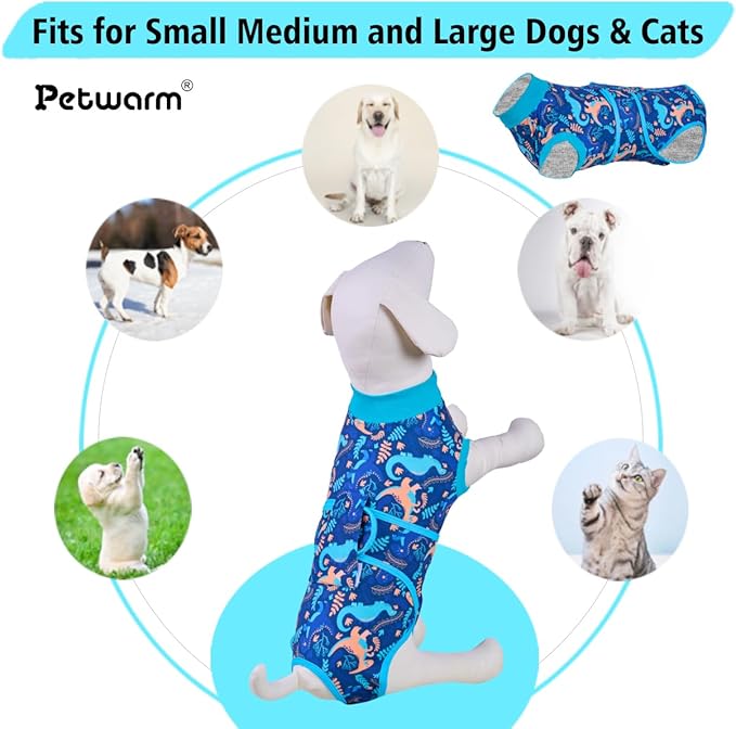 PetWarm Neutering Recovery Suit for Male Dogs, Pet Coat's Inner Clothes, Dog Cone Alternative After Surgery Suit for Dogs Female Male Dog Onesie for Spay Neuter, Dinosaur Pattern, Green, S