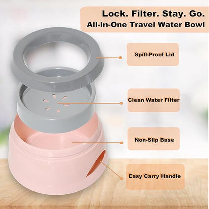 25oz Dog Water Bowl for Small/Medium Pets – Spill-Proof and No-Splash Slow Drinking Pet Water Dispenser, Portable Non-Slip Feeder Bowl for Travel, Car, Crate, and Home Use - Pink