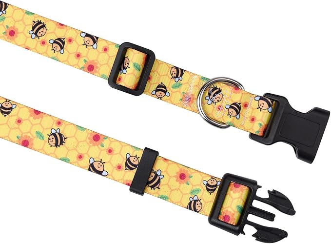Mihqy Dog Collar and Leash Set with Bohemia Floral Tribal Geometric Patterns - Soft Ethnic Style Collar Adjustable for Small Medium Large Dogs(Bee Set,L)