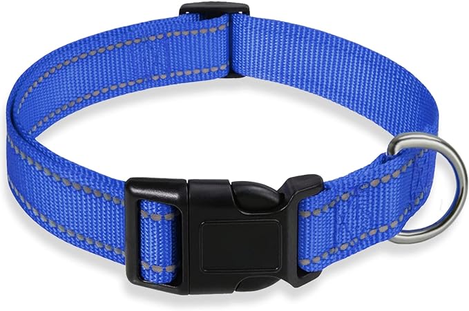 Reflective Dog Collar with Buckle Adjustable Safety Nylon Collars for Small Medium Large Dogs, Navy Blue XL