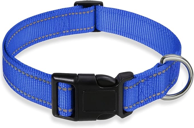 Reflective Dog Collar with Buckle Adjustable Safety Nylon Collars for Small Medium Large Dogs, Navy Blue XS