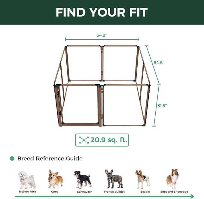 FXW AuraSpace Pro Acrylic Indoor Dog Playpen, Heavy-Duty with Metal Frame, 32" Height 8 Panels for Small and Medium Dogs, Walnut│Patented