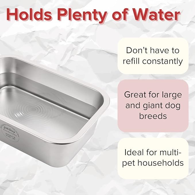 PEDAY 0.84 Gallon Dog Water Bowl, Human Grade Stainless Steel, for Medium & Large Sized Dogs- Silver Classic