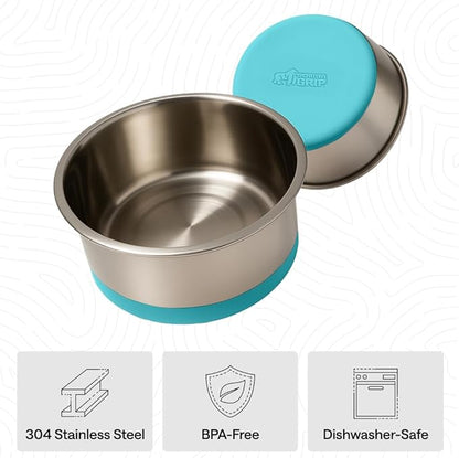 GORILLA GRIP Dog Bowls, Food Grade 304 Stainless Steel Holds 6 Cups Each (48 fl oz) Food and Water Bowl for Feeding Dogs and Cats Dishwasher Safe Rust Resistant BPA Free Rubber Base Set of 2 Turquoise