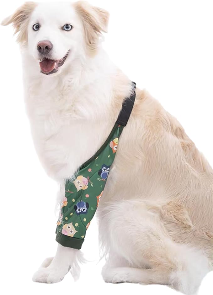 HDKUW Dog Elbow Protector, Dog Front Leg Recovery Sleeve for Prevent Licking Wound, Elbow Sleeves with Mesh Pad for Medium Large Dogs Owl 2XL