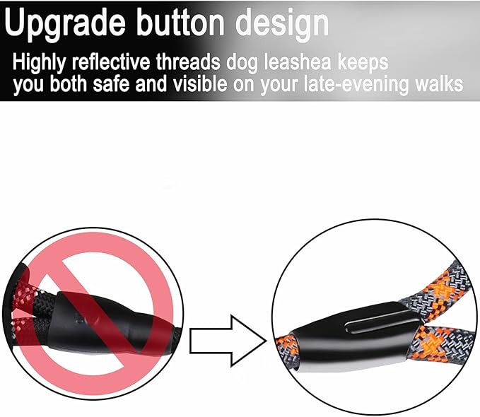 Dog Leash 6 FT, Durable Premium Quality Strong Training Rope Slip Leash with Comfortable Padded Handle and Highly Reflective Threads for Small Medium and Large Dogs, (Grey Orange)