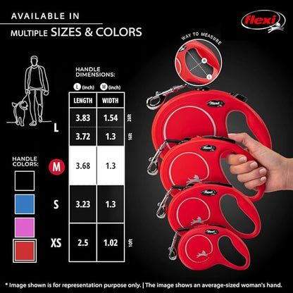 FLEXI New Classic Tape Retractable Dog Leash for Medium-Sized Dogs Upto 55 lbs. – 16 ft., Red | Tangle Free Pet Walking Leash with One-Handed Brake, Pause, Lock|German Quality Product