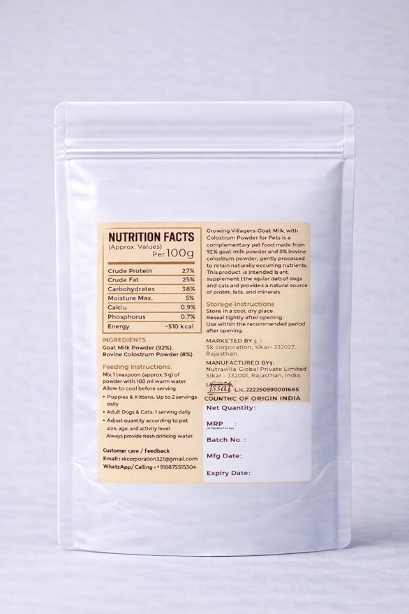 Goat Milk with Colostrum Powder for Dogs & Cats, 10 Pack (10 × 500 g / 17.6 oz Each) | 92% Goat Milk + 8% Bovine Colostrum | Highly Digestible Pet Milk Supplement | No Added Sugar