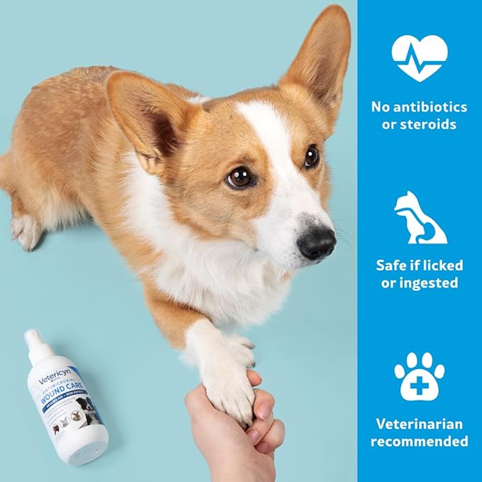 Vetericyn Plus Dog Wound Care Spray | Healing Aid and Skin Repair, Clean Wounds, Relieve Dog Skin Allergies, Safe for All Animals. 8 Ounces