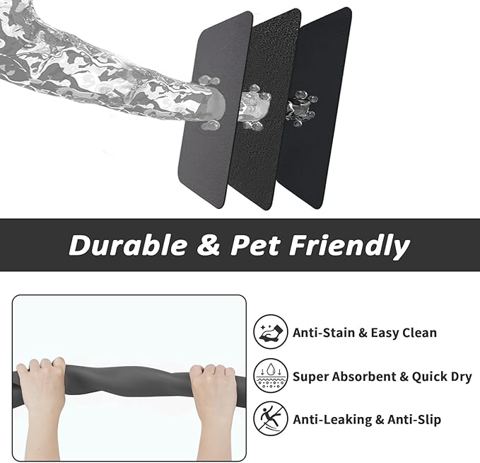 HotLive Dog Food Mat - Absorbent Cat Mat for Food and Water, No Stains Pet Feeding Bowl Mat, Easy to Clean Pet Placemats, Quick Dry Dog Water Dispenser Mat for Messy Drinkers | Dark Grey 18"x 28"