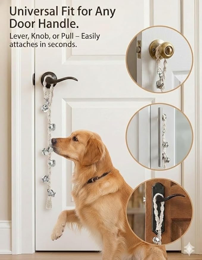 Dog Bells to Go Outside & Puppy Potty Training, Adjustable Dog Door Bell Ring to Go Potty, Handmade with Premium Yarn. Twisted Style, Beige