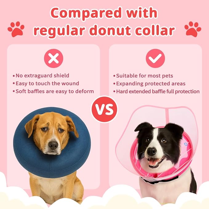 Soft Dog Cone Collar, Inflatable Cones Alternative After Surgery for Large/Medium/Small Dogs to Stop Licking, Elizabethan Neck Ecollars of Shame with Anti-Lick Shield, XL Comfy Pillow Recovery