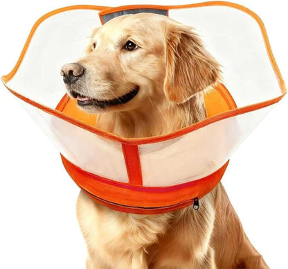 Inflatable Dog Cone with Transparent Shield, Protective Dog Donut Collar After Surgery Soft Donut Cone for Dogs, Orange, XL