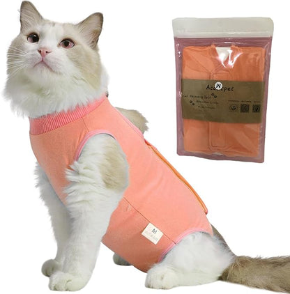 Cat Recovery Suit Female Kitten Onesie for Cats After Surgery Female Spay Surgical Abdominal Wound Skin Diseases Cone Collar Soft Alternative Wear (Orange, M)