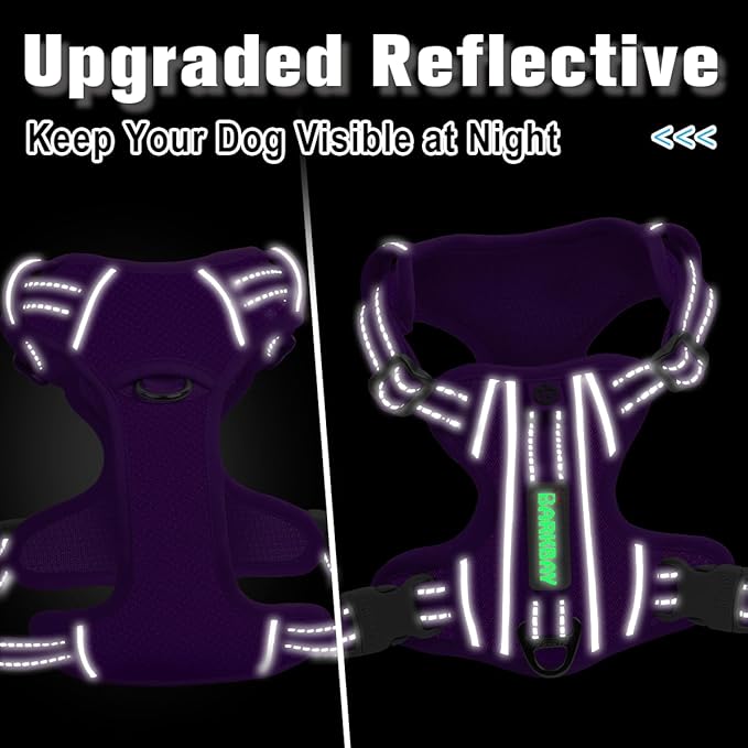 BARKBAY Dog Harness No Pull with ID Tag Pocket - Heavy Duty, Reflective, Easy Control for Large Dogs(Purple,L)