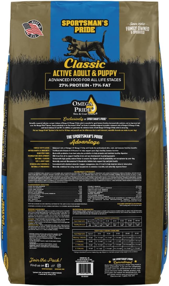 Sportsman's Pride Classic 27/17 Active Adult & Puppy Dry Dog Food, 40-lb Bag