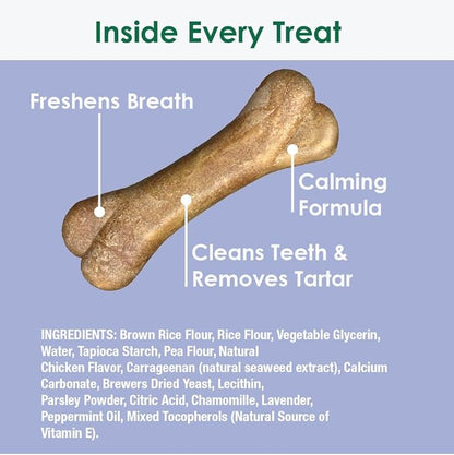 Green Pet Organics BONIES Natural Calming Formula Dog Treats - Contains Chamomile & Lavender, Help Anxiety, Excessive Barking & Trembling, Chicken Flavor, Large, 5 Bones