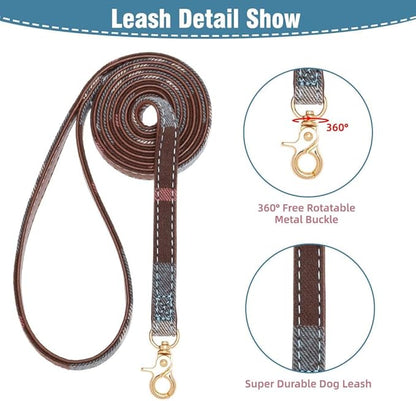 EXPAWLORER Dog Leash and Collar Set - Cute Plaid Dog Bow Tie and Dog Bandana Collar, Dog Leash Tangle Free, Adjustable Collars for Small Medium Large Dogs, Holiday Ideal Gift, Blue M