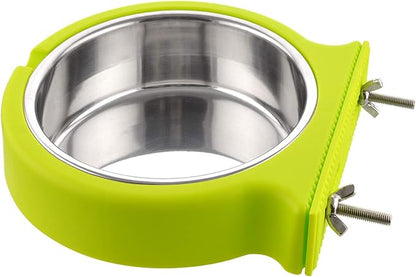 Crate Dog Bowl Removable Stainless Steel Water Food Feeder Bowls Cage Coop Cup for Cat Puppy Bird Pets (Small, Green with Corrugated Clip)