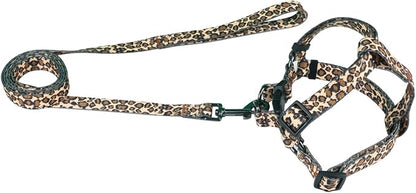 Harness and Leash Set, Leopard Pattern, 5ft Matching Leash, No Pull, Easy Wear for Small Puppy Dogs.(XS, Brown Leopard)