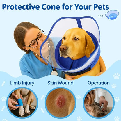 Soft Dog Cone Collar, Inflatable Cones Alternative After Surgery for Large/Medium/Small Dogs to Stop Licking, XL Elizabethan Neck Ecollars of Shame with Anti-Lick Shield, Comfy Pillow Recovery
