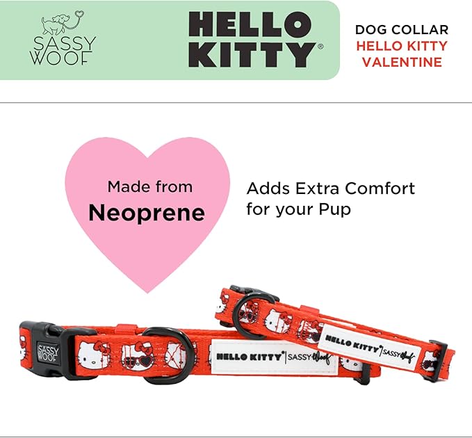 Sassy Woof Dog Collar Hello Kitty® Red Classic - L, Adjustable, Durable, Comfortable, Patented Design and Stylish Pet Accessories for Large Dogs