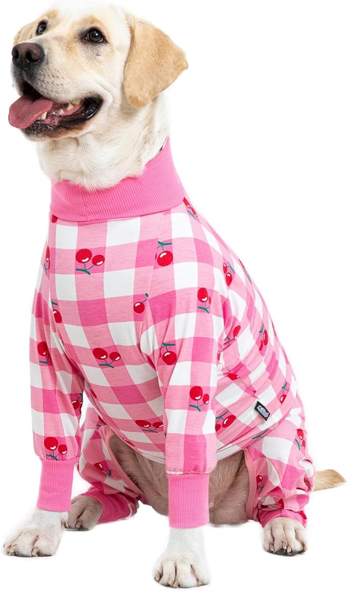 Pink Dog Recovery Suit - Female/Male Onesie, Lightweight, Prevent Shedding & Licking, Medium/Large Dogs, Full Belly