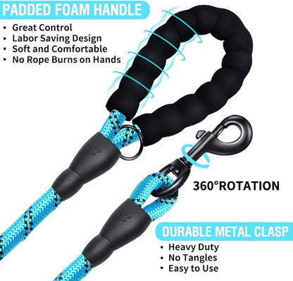 COOYOO Dog Leash 6 FT Heavy Duty - Comfortable Padded Handle - 1/2 inch Reflective Dog Leash for Medium Large Dogs with Poo Bag Dispenser